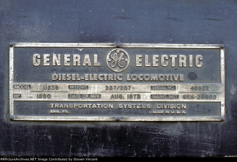 Ferrocarril del Pacifico U23B #539 builders plate.